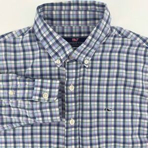 Vineyard Vines Kids Gingham Plaid Button Down Shirt Long Sleeve Blue Purple M